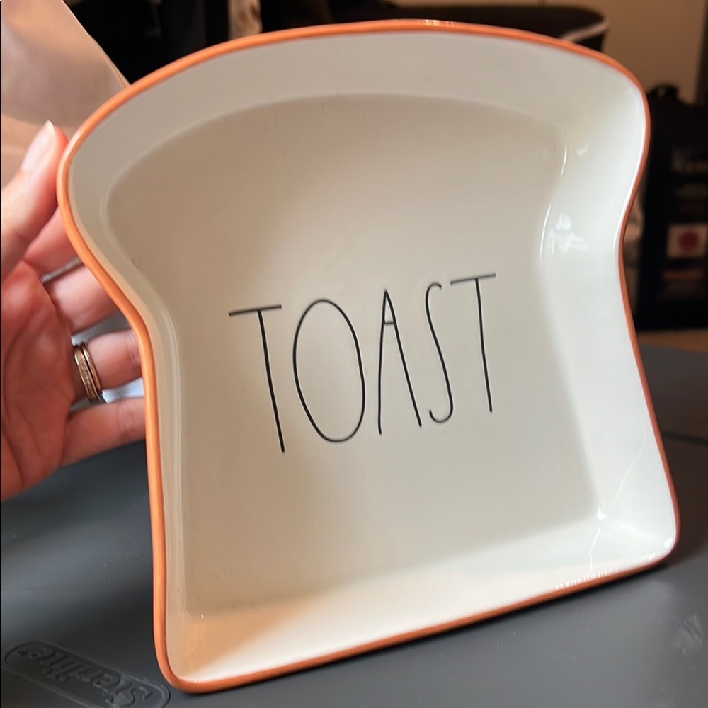 Rae Dunn White Toast Plate with Orange Trim